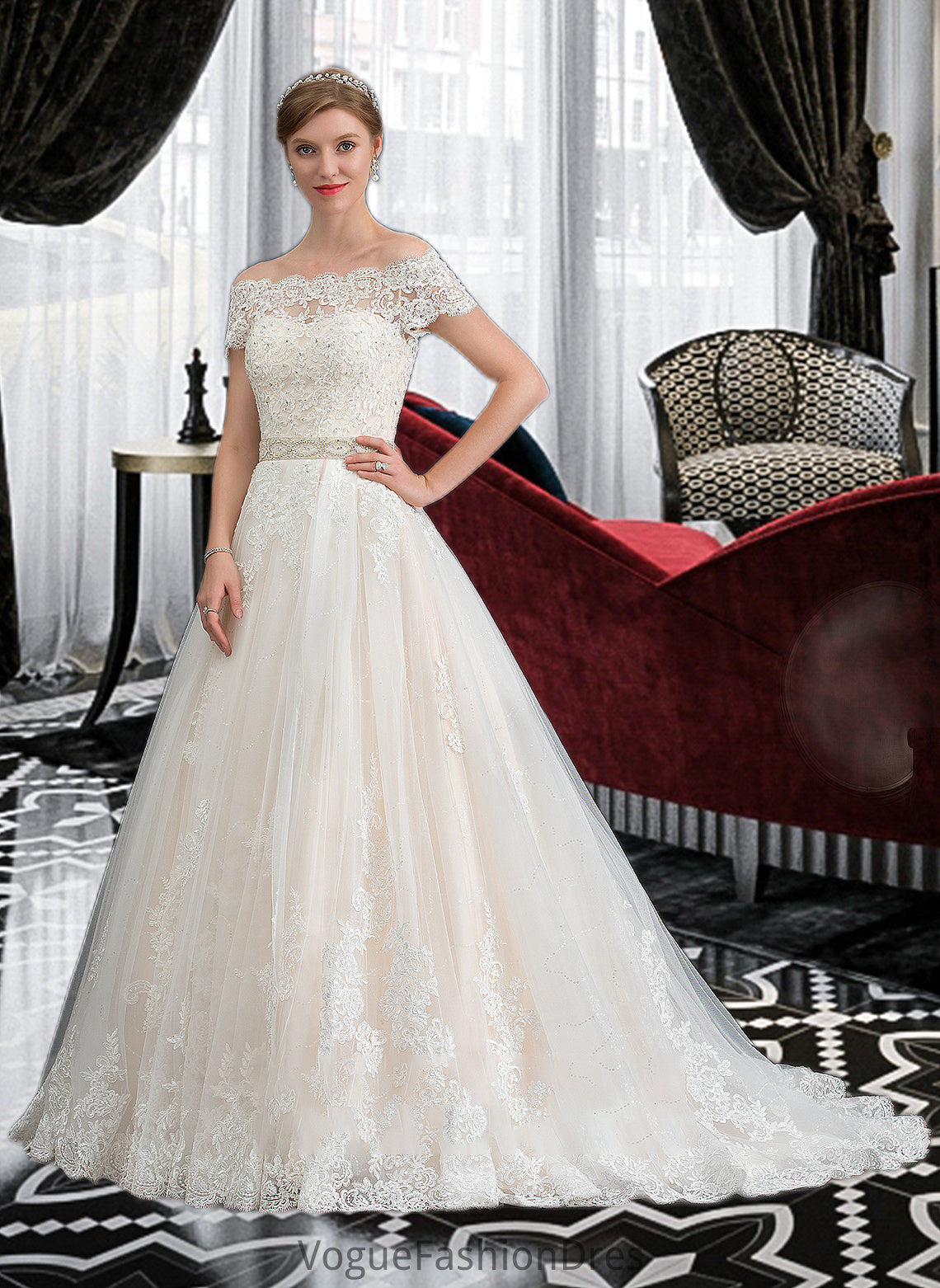 Alejandra Ball-Gown/Princess Court Train Tulle Wedding Dress With Beading Sequins DKP0013770