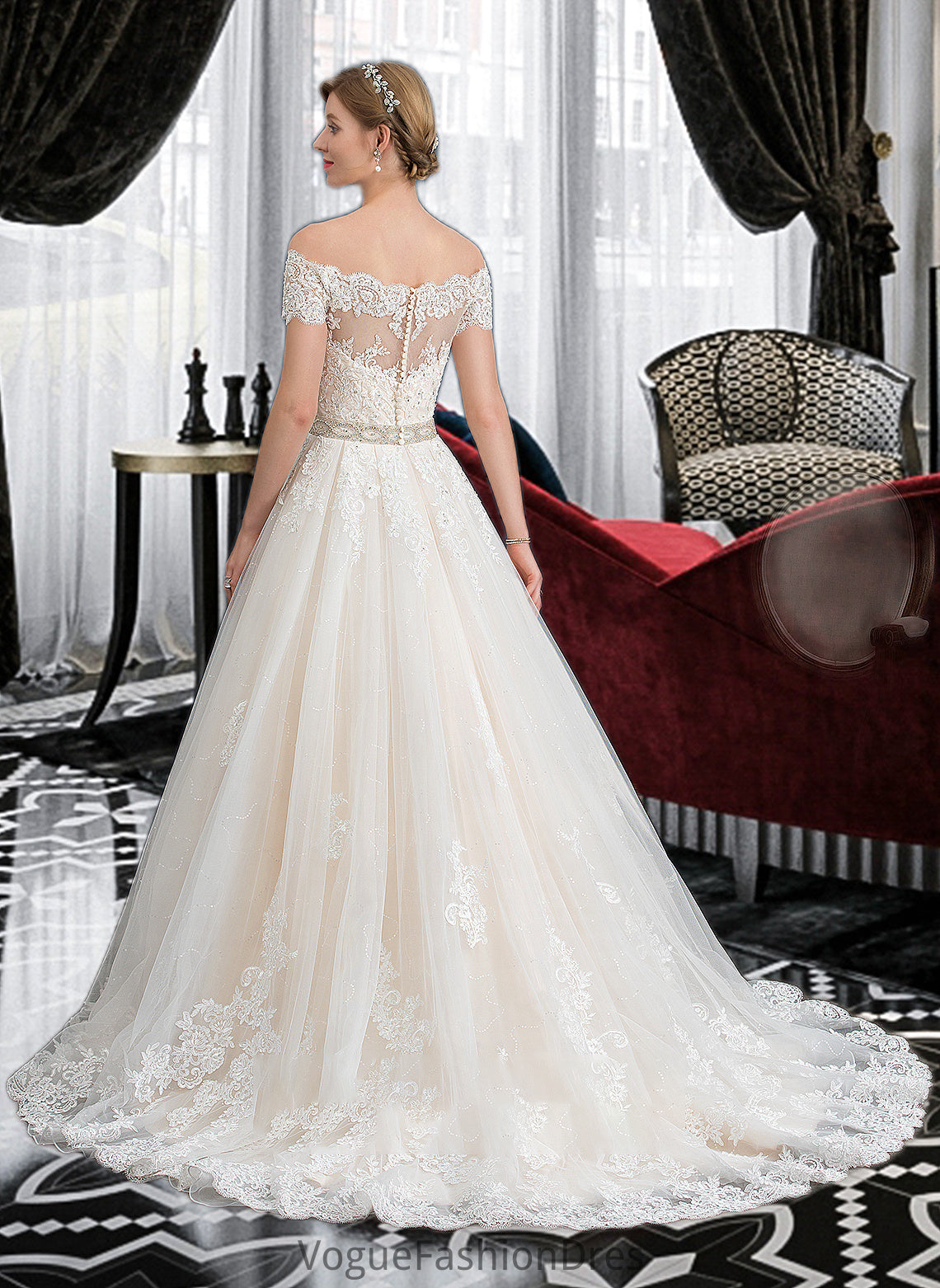 Alejandra Ball-Gown/Princess Court Train Tulle Wedding Dress With Beading Sequins DKP0013770