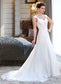 Angel A-Line V-neck Court Train Chiffon Wedding Dress With Lace Beading Sequins DKP0013776