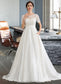 Lainey Ball-Gown/Princess Scoop Neck Court Train Satin Wedding Dress With Beading Sequins Pockets DKP0013777