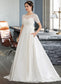 Lainey Ball-Gown/Princess Scoop Neck Court Train Satin Wedding Dress With Beading Sequins Pockets DKP0013777