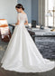 Lainey Ball-Gown/Princess Scoop Neck Court Train Satin Wedding Dress With Beading Sequins Pockets DKP0013777