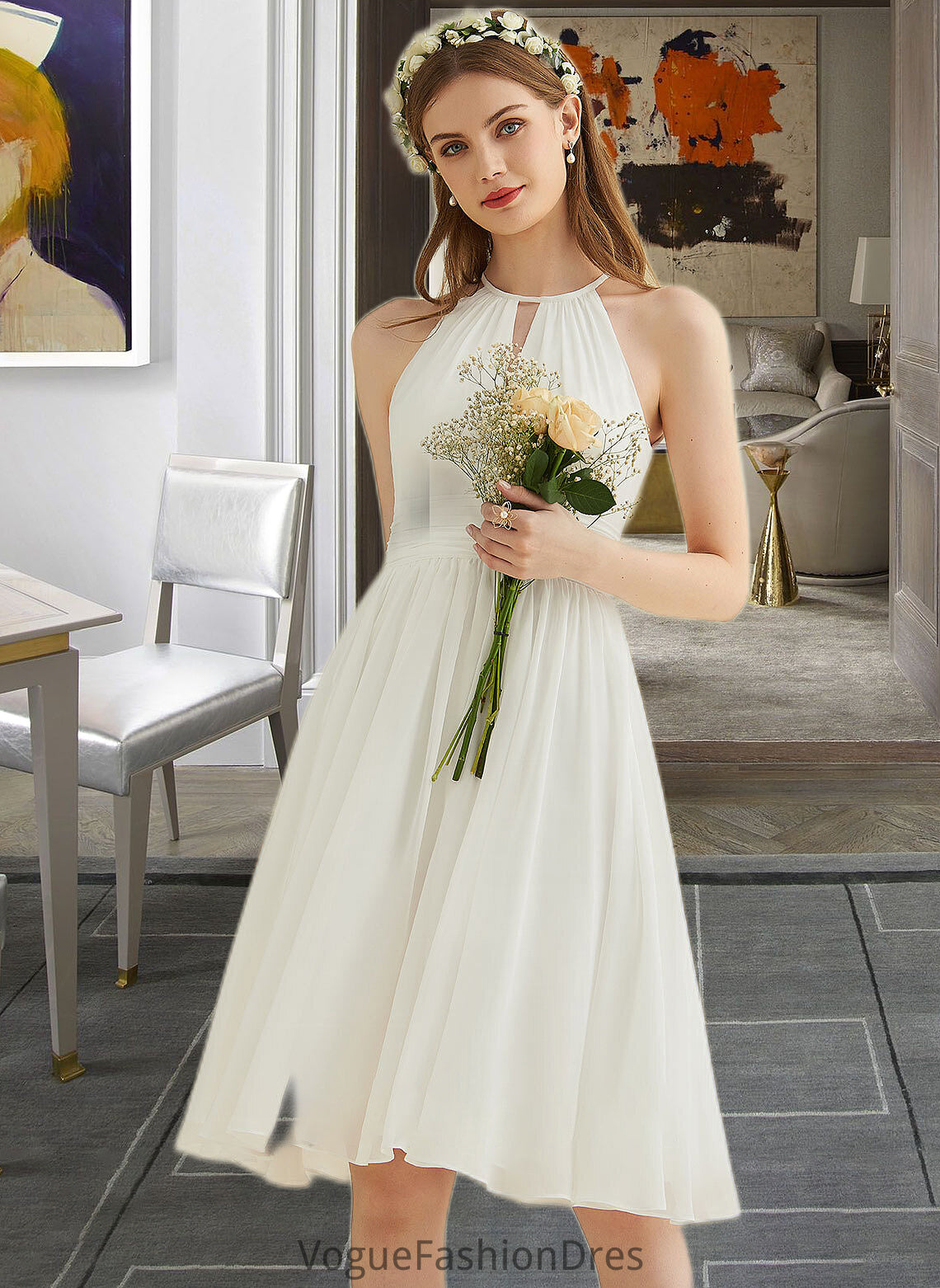 Marilyn A-Line Knee-Length Chiffon Wedding Dress DKP0013778