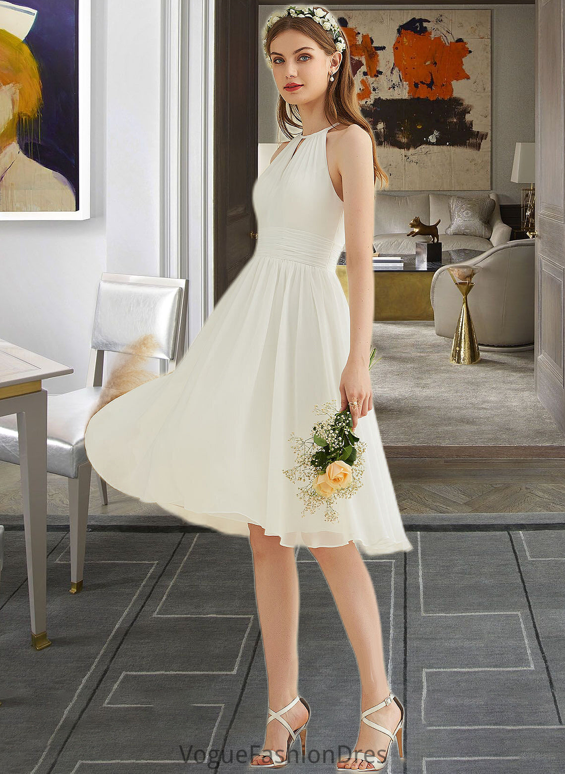 Marilyn A-Line Knee-Length Chiffon Wedding Dress DKP0013778