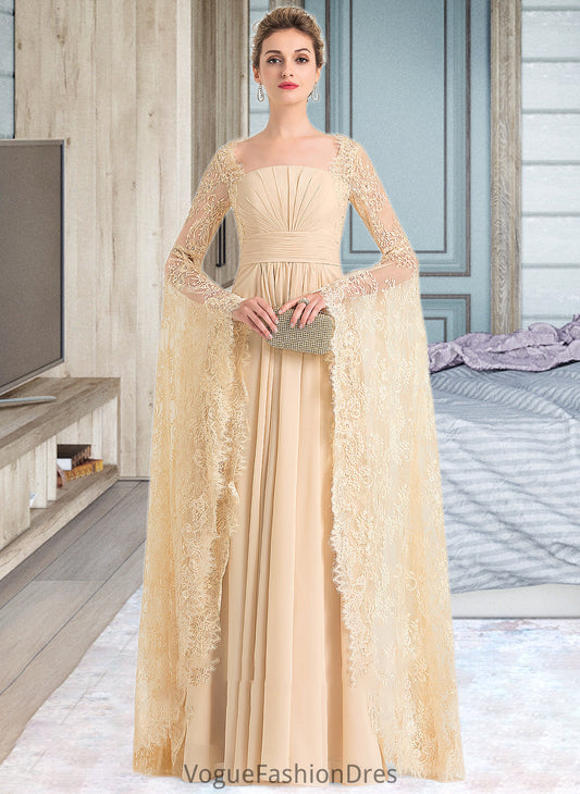 Carly A-Line Square Neckline Floor-Length Chiffon Wedding Dress With Ruffle Beading DKP0013783