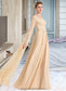 Carly A-Line Square Neckline Floor-Length Chiffon Wedding Dress With Ruffle Beading DKP0013783