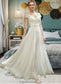 Karma A-Line V-neck Floor-Length Wedding Dress With Lace Beading Sequins DKP0013784