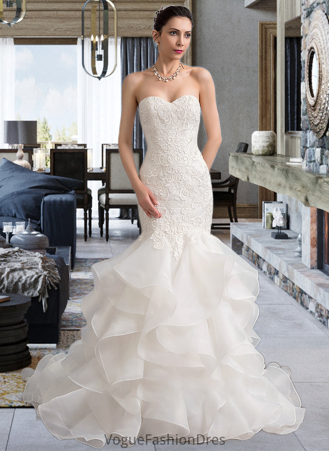 Brenna Trumpet/Mermaid Sweetheart Sweep Train Organza Lace Wedding Dress DKP0013786