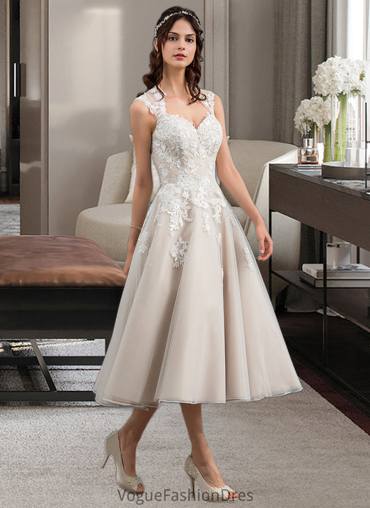 Pamela Ball-Gown/Princess Sweetheart Tea-Length Tulle Wedding Dress With Sequins DKP0013791