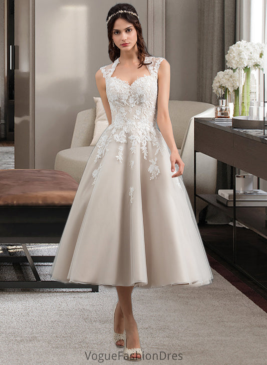 Pamela Ball-Gown/Princess Sweetheart Tea-Length Tulle Wedding Dress With Sequins DKP0013791