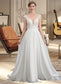 Elyse A-Line V-neck Sweep Train Chiffon Wedding Dress With Beading Sequins DKP0013792