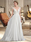 Elyse A-Line V-neck Sweep Train Chiffon Wedding Dress With Beading Sequins DKP0013792