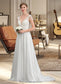 Elyse A-Line V-neck Sweep Train Chiffon Wedding Dress With Beading Sequins DKP0013792