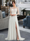 Adison A-Line Illusion Sweep Train Chiffon Wedding Dress With Appliques Lace Split Front DKP0013793