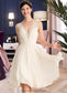 Elisabeth A-Line V-neck Knee-Length Chiffon Lace Wedding Dress With Ruffle DKP0013794