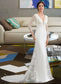 Minnie Trumpet/Mermaid V-neck Chapel Train Chiffon Wedding Dress With Beading Sequins DKP0013795