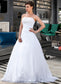 Una Ball-Gown/Princess Strapless Chapel Train Satin Organza Wedding Dress With Lace Beading DKP0013796