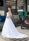 Una Ball-Gown/Princess Strapless Chapel Train Satin Organza Wedding Dress With Lace Beading DKP0013796