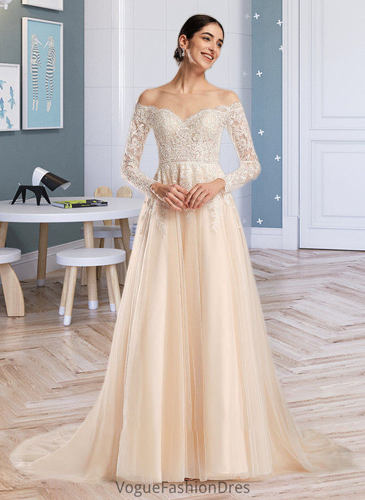 Nadine Ball-Gown/Princess Illusion Chapel Train Wedding Dress With Sequins DKP0013798