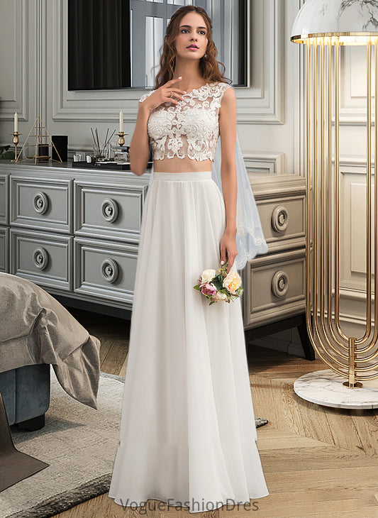 Rylee A-Line Scoop Neck Floor-Length Chiffon Wedding Dress With Beading Sequins DKP0013799