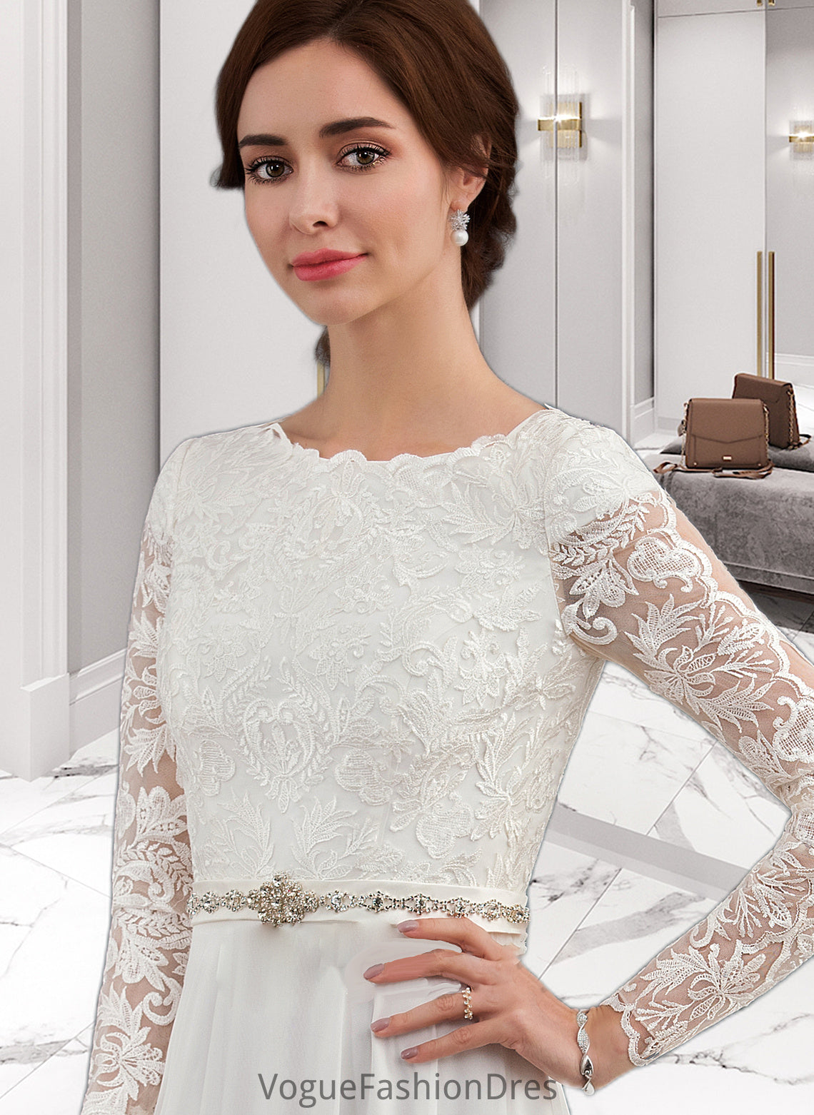 Neveah A-Line Scoop Neck Court Train Chiffon Wedding Dress With Beading DKP0013800