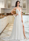 Ashlee A-Line V-neck Sweep Train Chiffon Wedding Dress With Beading Sequins Split Front DKP0013806