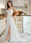 Ashlee A-Line V-neck Sweep Train Chiffon Wedding Dress With Beading Sequins Split Front DKP0013806