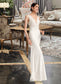 Michaelia Sheath/Column V-neck Court Train Wedding Dress With Sequins DKP0013807