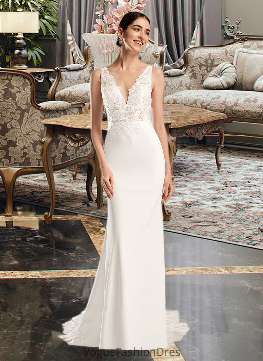 Michaelia Sheath/Column V-neck Court Train Wedding Dress With Sequins DKP0013807