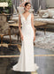 Michaelia Sheath/Column V-neck Court Train Wedding Dress With Sequins DKP0013807