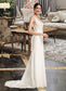 Michaelia Sheath/Column V-neck Court Train Wedding Dress With Sequins DKP0013807