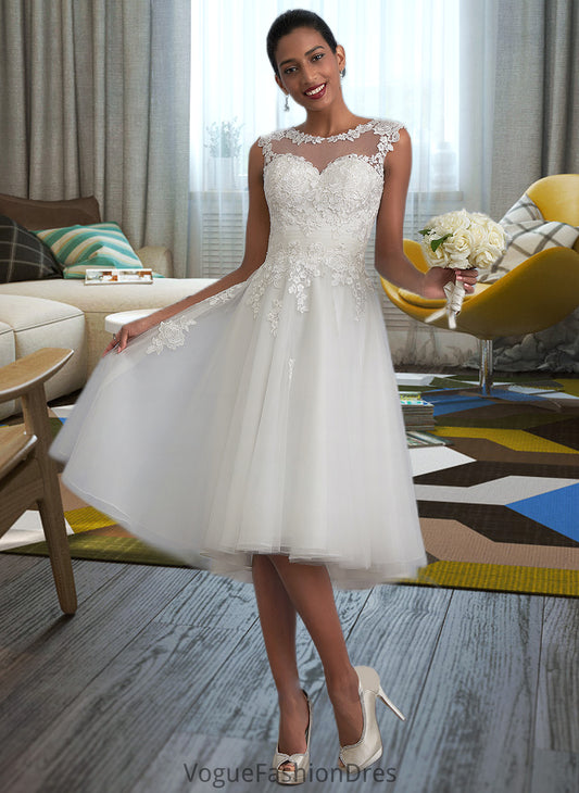 Deanna A-Line Illusion Asymmetrical Tulle Wedding Dress With Ruffle DKP0013808