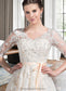 Janae Ball-Gown/Princess V-neck Court Train Tulle Wedding Dress With Beading Appliques Lace Sequins Bow(s) DKP0013809