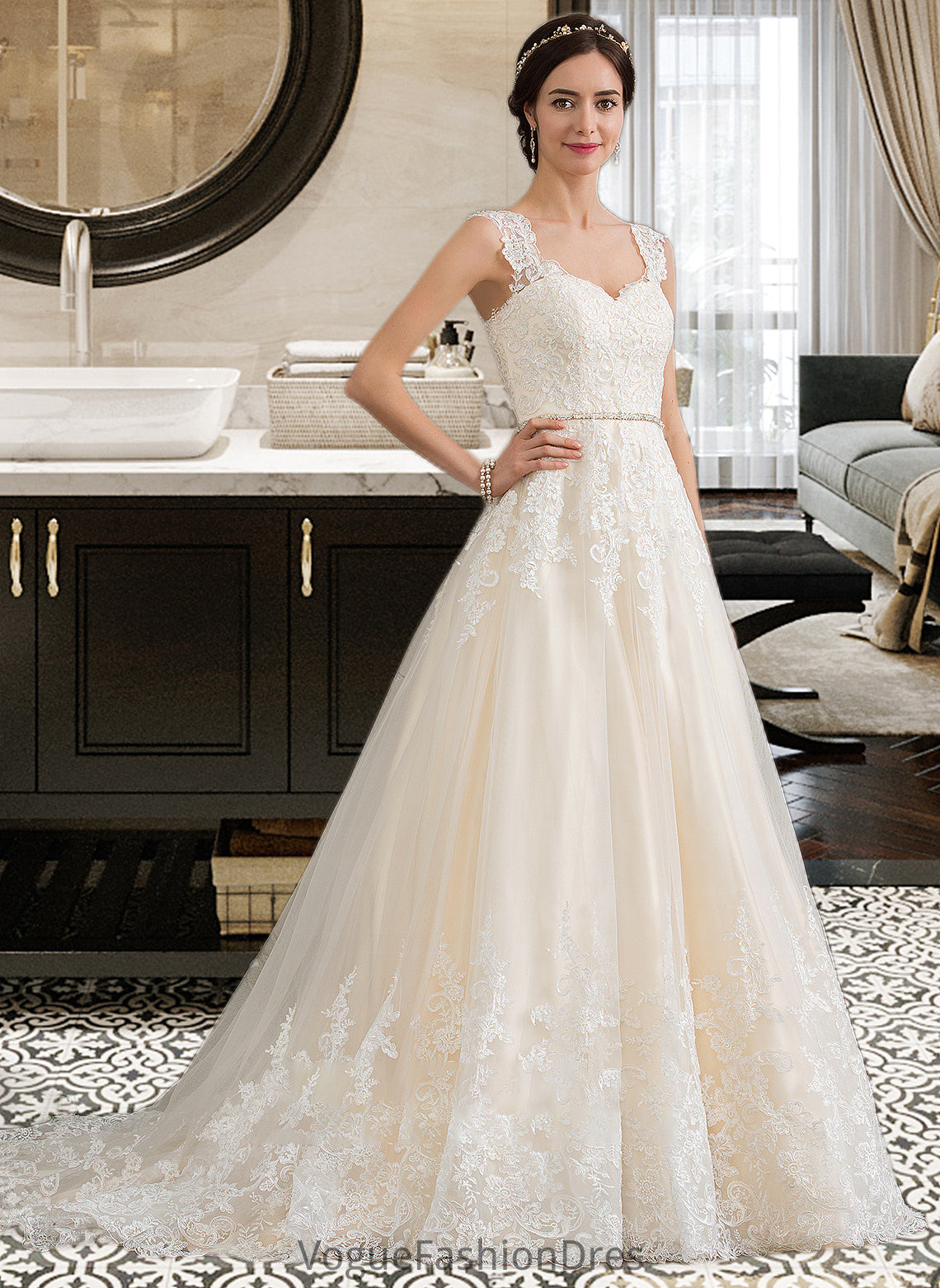 Mckayla Ball-Gown/Princess Sweetheart Court Train Tulle Wedding Dress With Beading Sequins DKP0013813