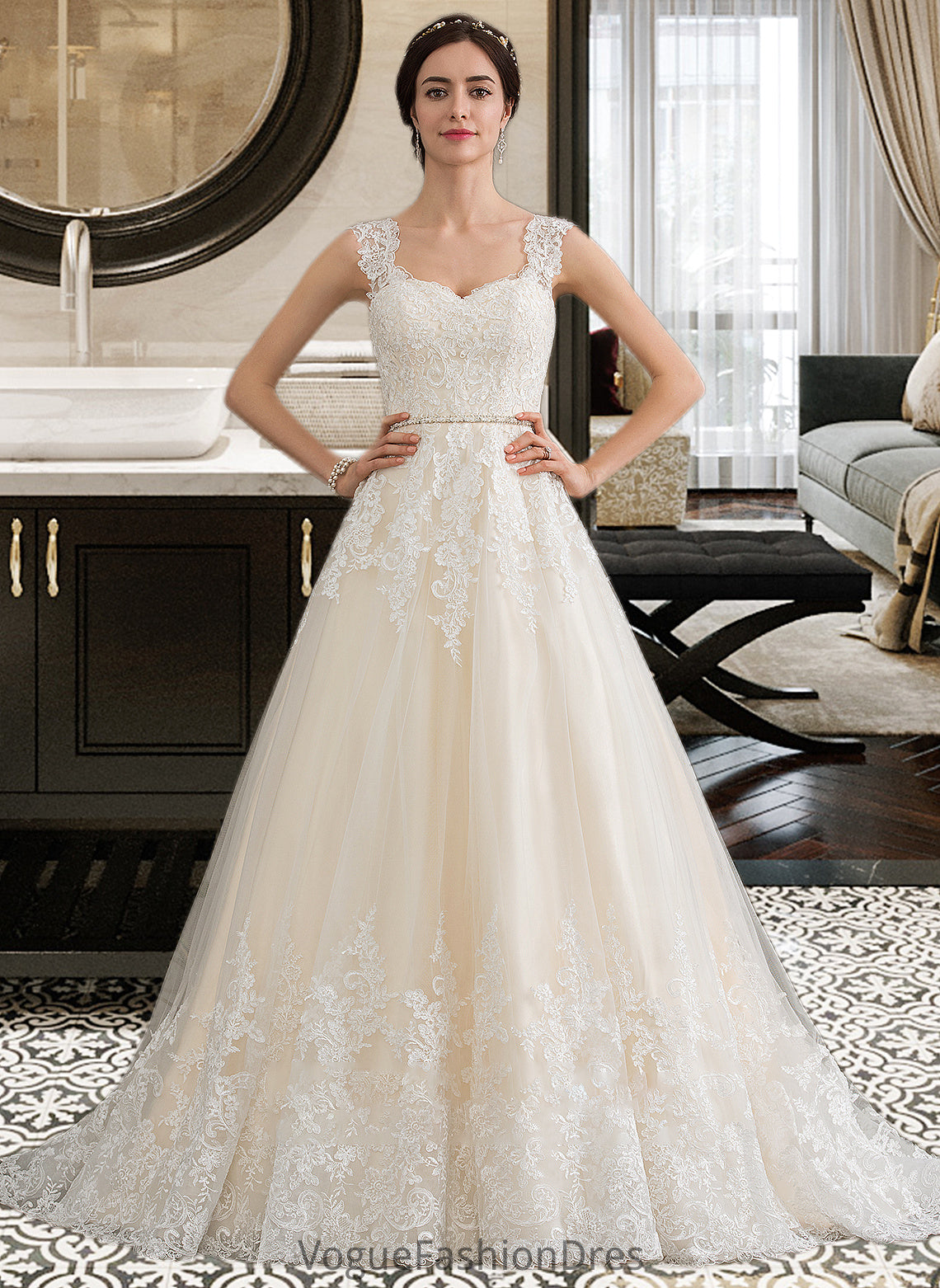 Mckayla Ball-Gown/Princess Sweetheart Court Train Tulle Wedding Dress With Beading Sequins DKP0013813