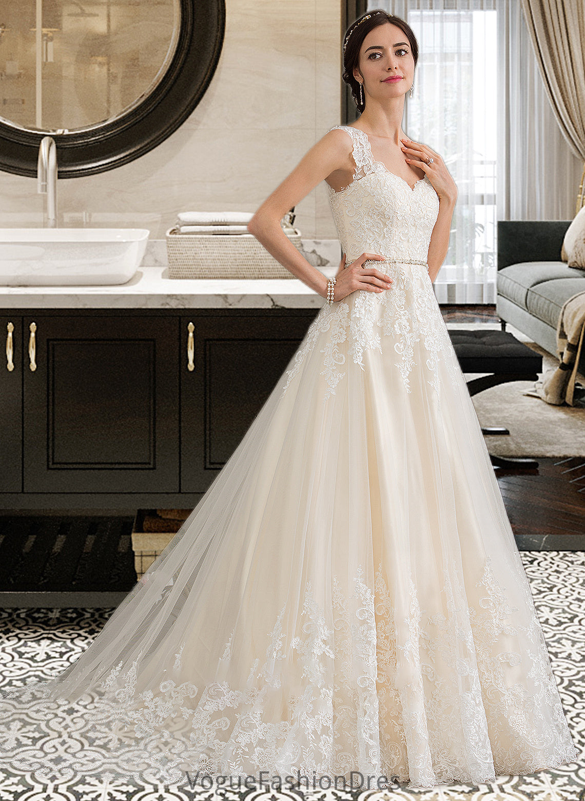 Mckayla Ball-Gown/Princess Sweetheart Court Train Tulle Wedding Dress With Beading Sequins DKP0013813