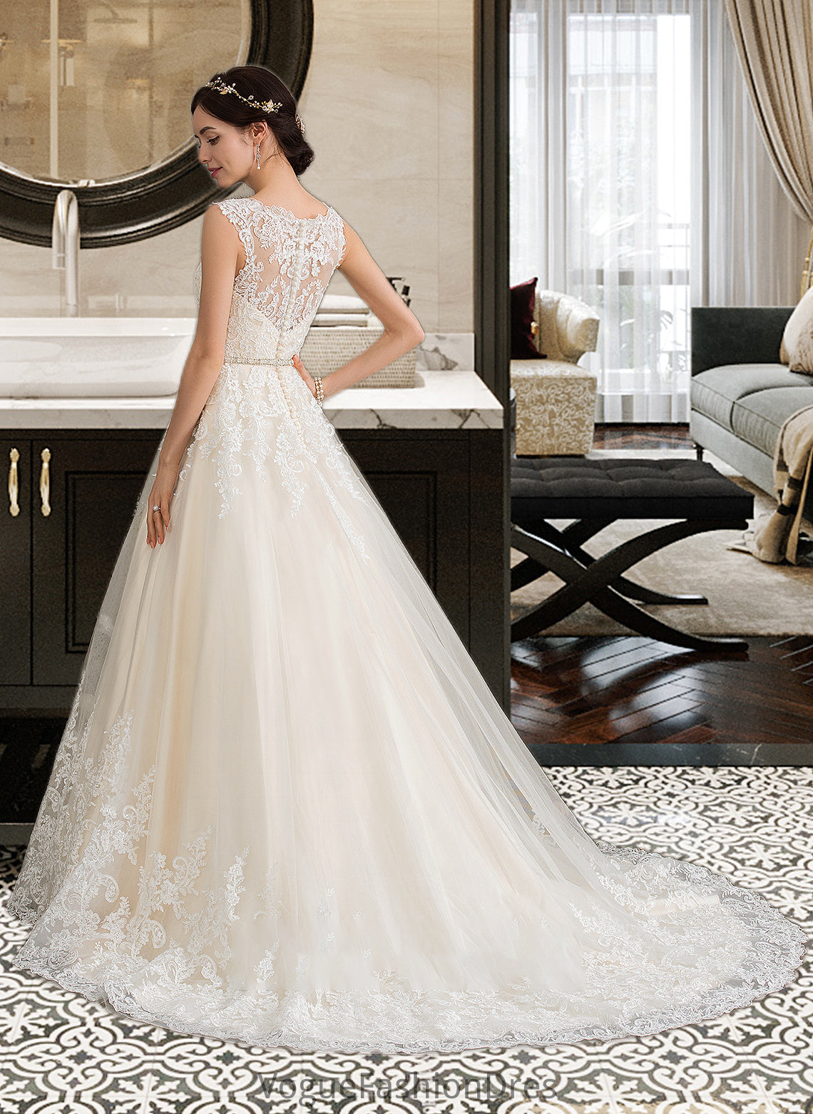 Mckayla Ball-Gown/Princess Sweetheart Court Train Tulle Wedding Dress With Beading Sequins DKP0013813