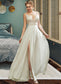 Eloise A-Line V-neck Floor-Length Wedding Dress With Lace Split Front DKP0013815