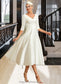 Tess A-Line V-neck Tea-Length Satin Wedding Dress DKP0013817