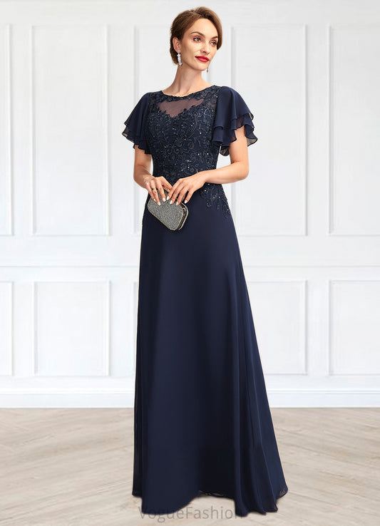 Delilah A-Line Scoop Neck Floor-Length Chiffon Lace Mother of the Bride Dress With Sequins DK126P0014857