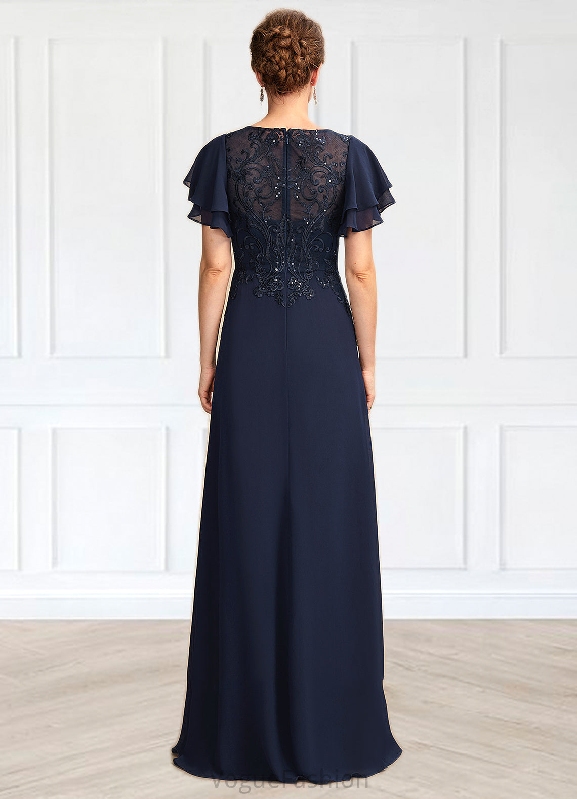 Delilah A-Line Scoop Neck Floor-Length Chiffon Lace Mother of the Bride Dress With Sequins DK126P0014857