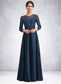 Evie A-Line Scoop Neck Floor-Length Satin Lace Mother of the Bride Dress With Beading DK126P0014858