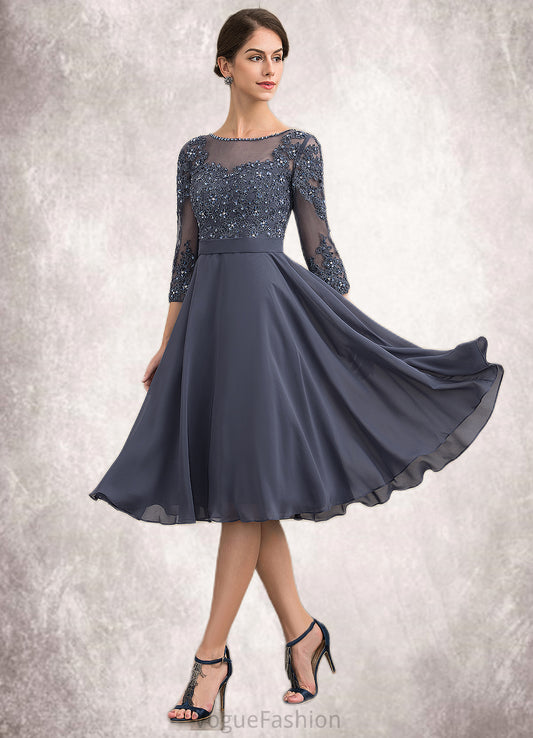 Rosemary A-Line Scoop Neck Knee-Length Chiffon Lace Mother of the Bride Dress With Beading Sequins DK126P0014861