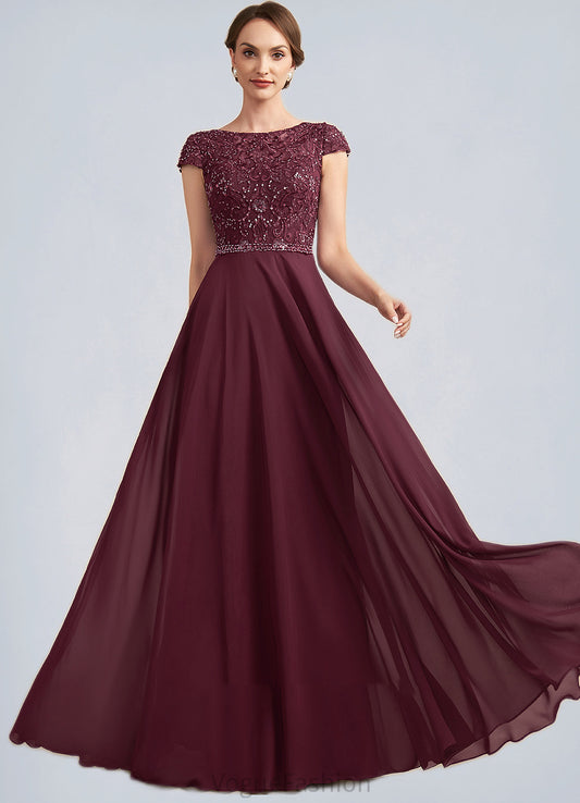 Vivian A-Line Scoop Neck Floor-Length Chiffon Lace Mother of the Bride Dress With Beading Sequins DK126P0014863