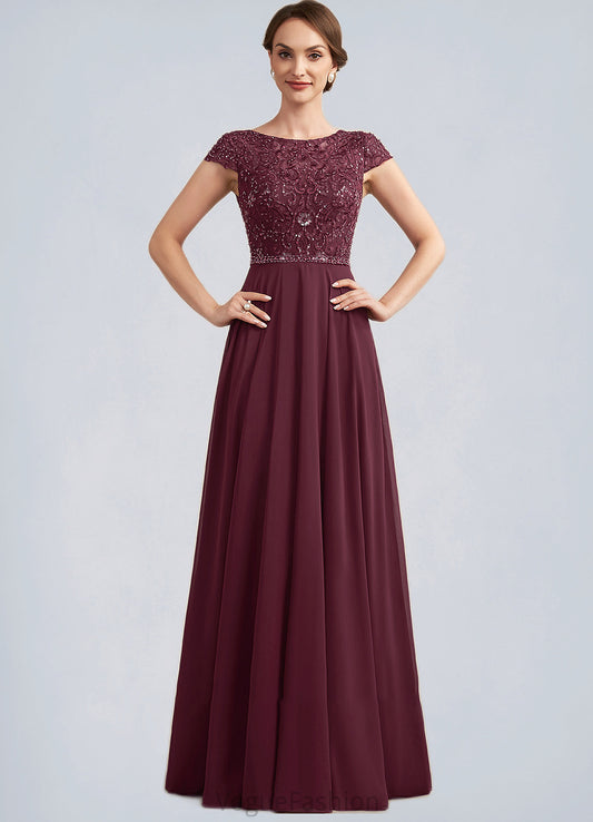 Vivian A-Line Scoop Neck Floor-Length Chiffon Lace Mother of the Bride Dress With Beading Sequins DK126P0014863