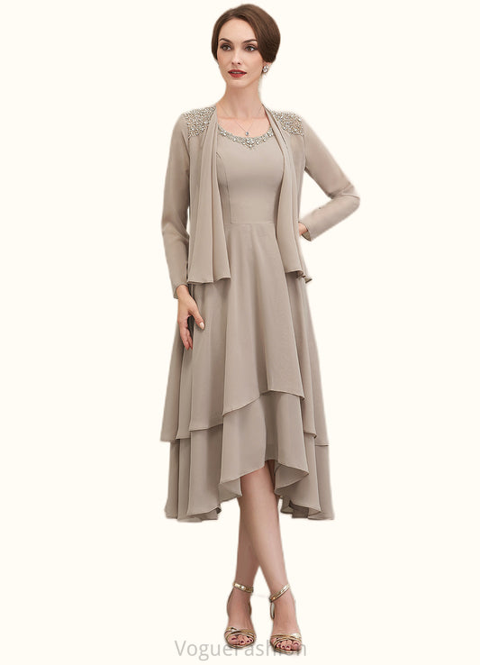 June A-Line Scoop Neck Asymmetrical Chiffon Mother of the Bride Dress With Beading Sequins DK126P0014866