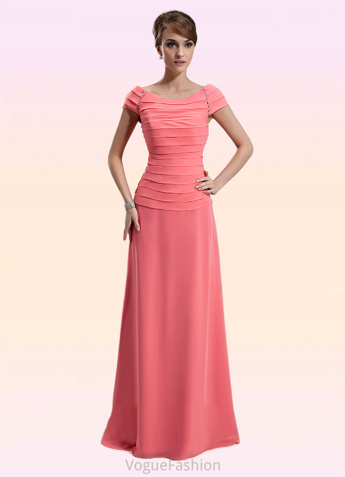 Addisyn A-Line Scoop Neck Floor-Length Chiffon Mother of the Bride Dress With Ruffle Beading DK126P0014872