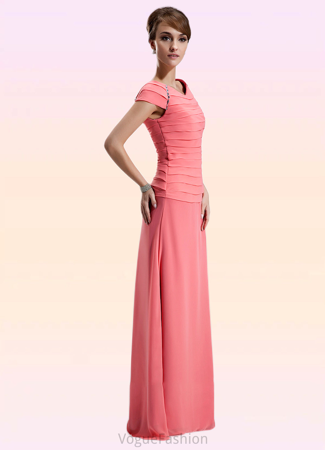 Addisyn A-Line Scoop Neck Floor-Length Chiffon Mother of the Bride Dress With Ruffle Beading DK126P0014872