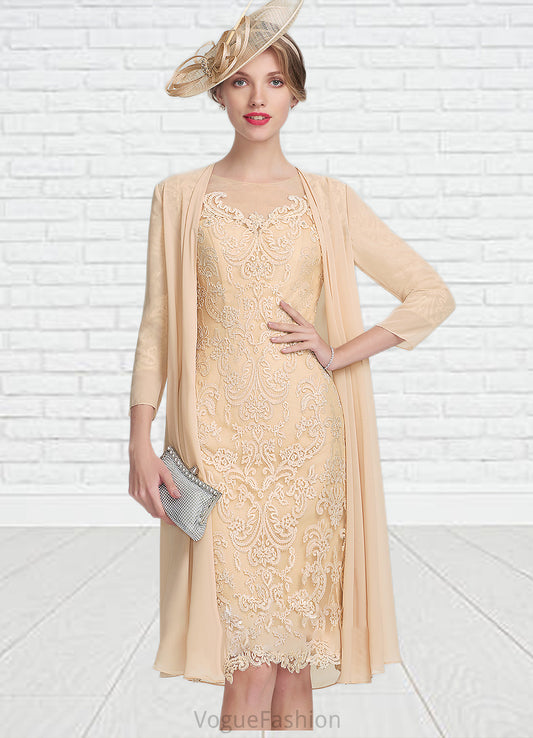 Eleanor Sheath/Column Scoop Neck Knee-Length Lace Mother of the Bride Dress With Beading Sequins DK126P0014874