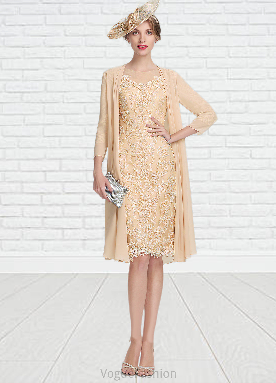 Eleanor Sheath/Column Scoop Neck Knee-Length Lace Mother of the Bride Dress With Beading Sequins DK126P0014874